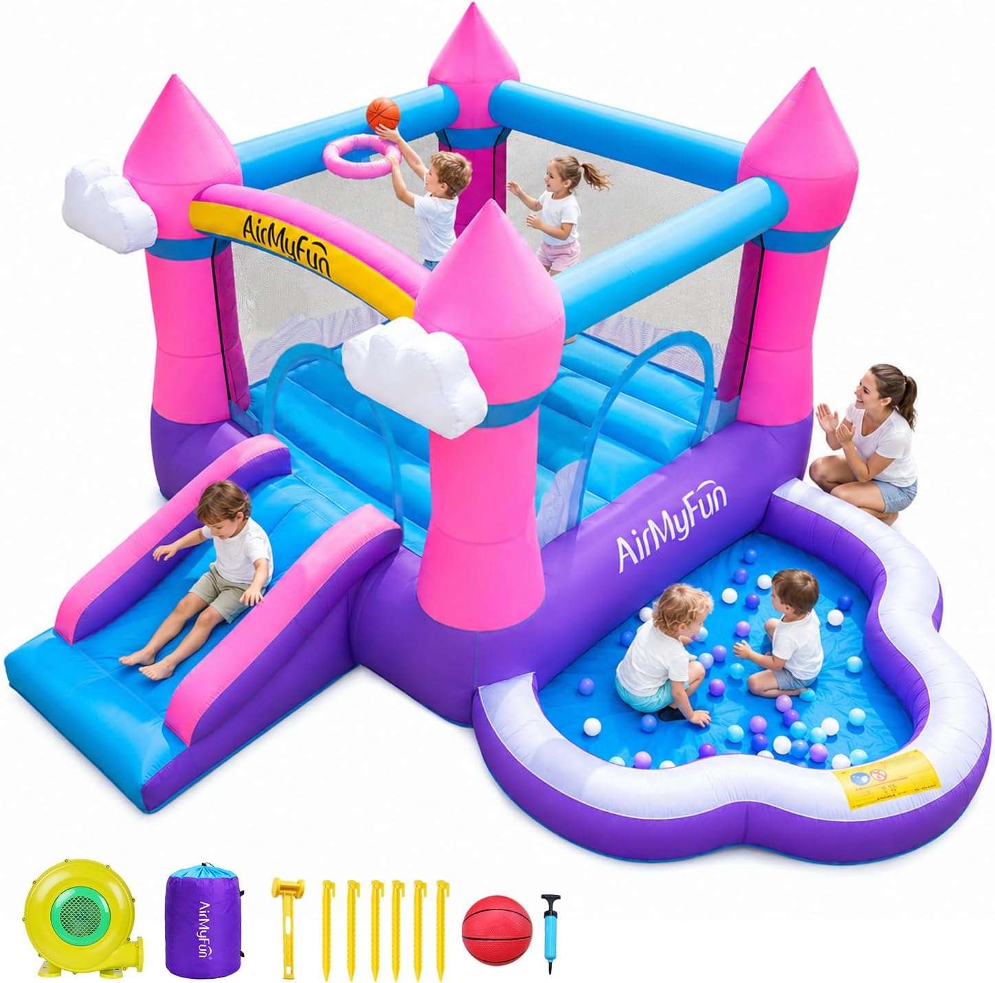 Kids Outdoor Water - بيت قفز قابل للنفخ باللون الوردي