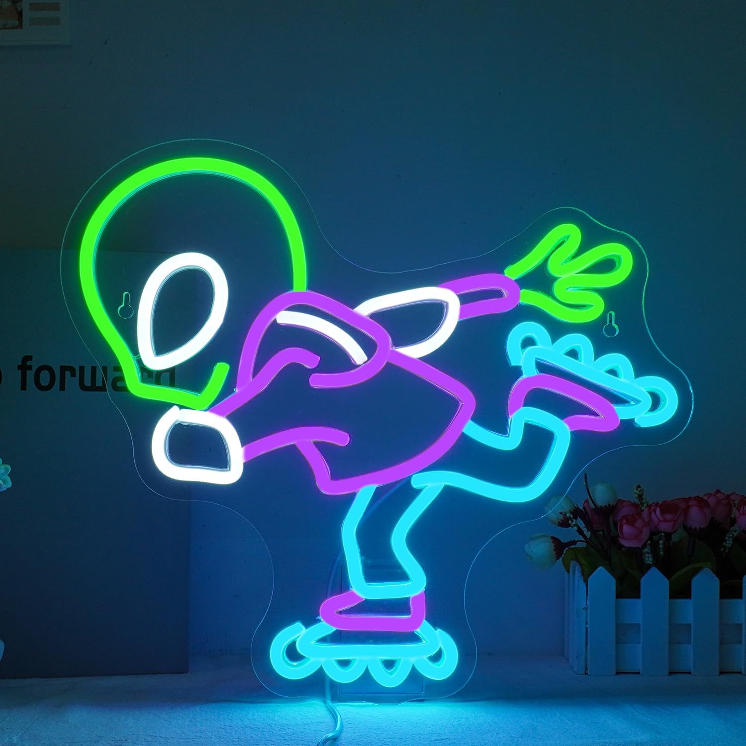 Kids Outdoor Zone - لافتة نيون LED على شكل ديناصور