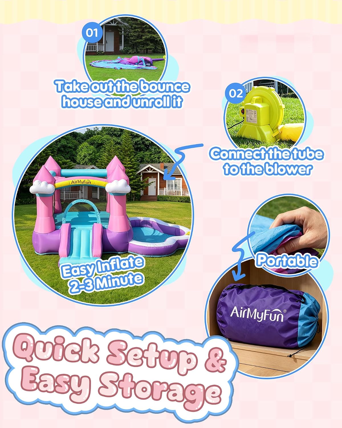 بيت قفز قابل للنفخ باللون الور - مراجعة Kids Outdoor Water وسعره